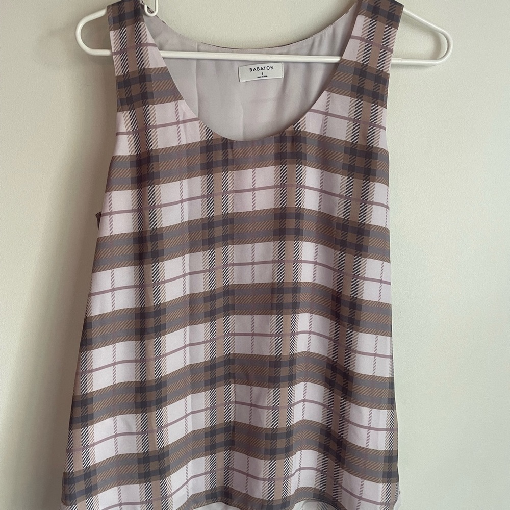 Aritzia Babaton Purple/Pink Plaid Blouse